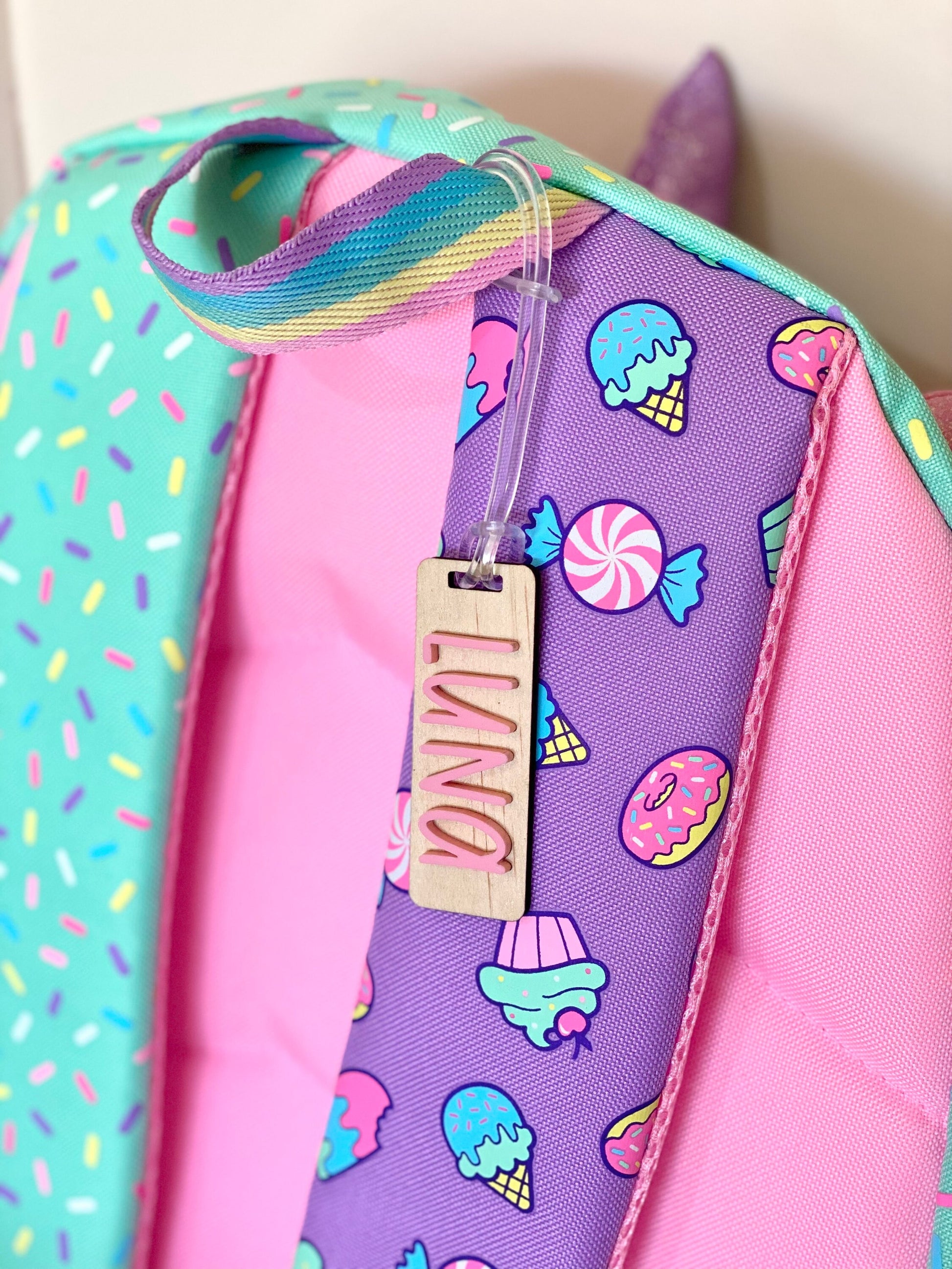 Wooden kids bag tags | Name bag tags