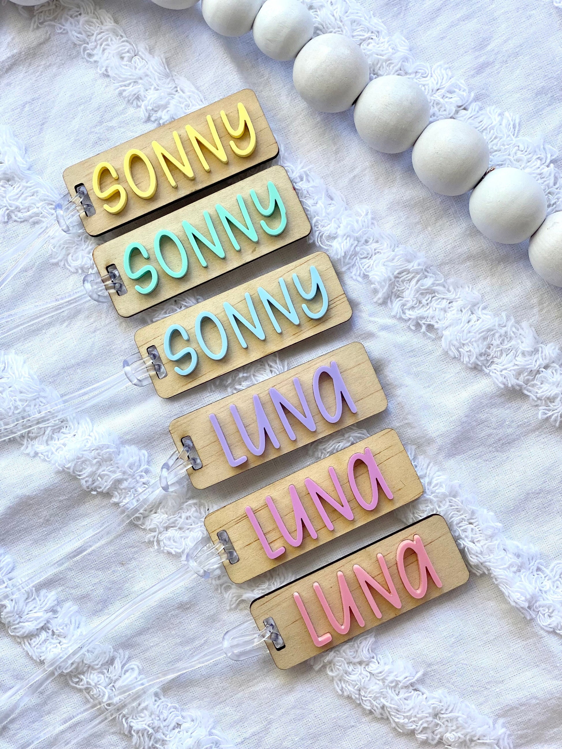 Wooden kids bag tags | Name bag tags